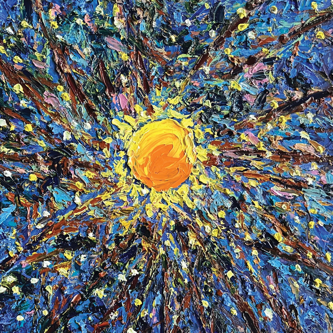 Anastasia Fedorova "Two Worlds - Blue" abstracted landscape painting Canadian Artist detail