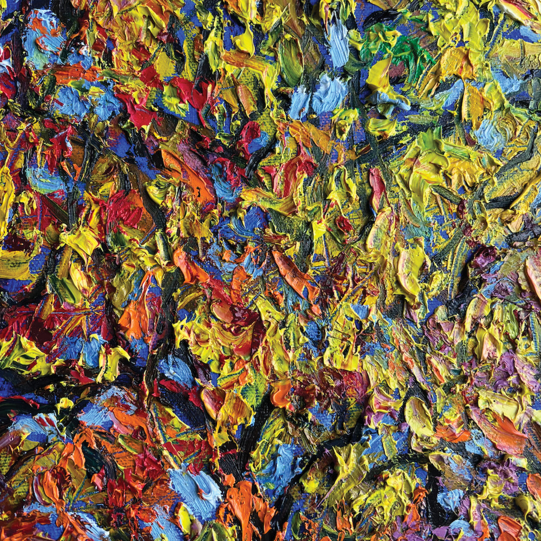 Anastasia Fedorova "Two Worlds - Yellow" abstracted landscape painting Canadian Artist detail