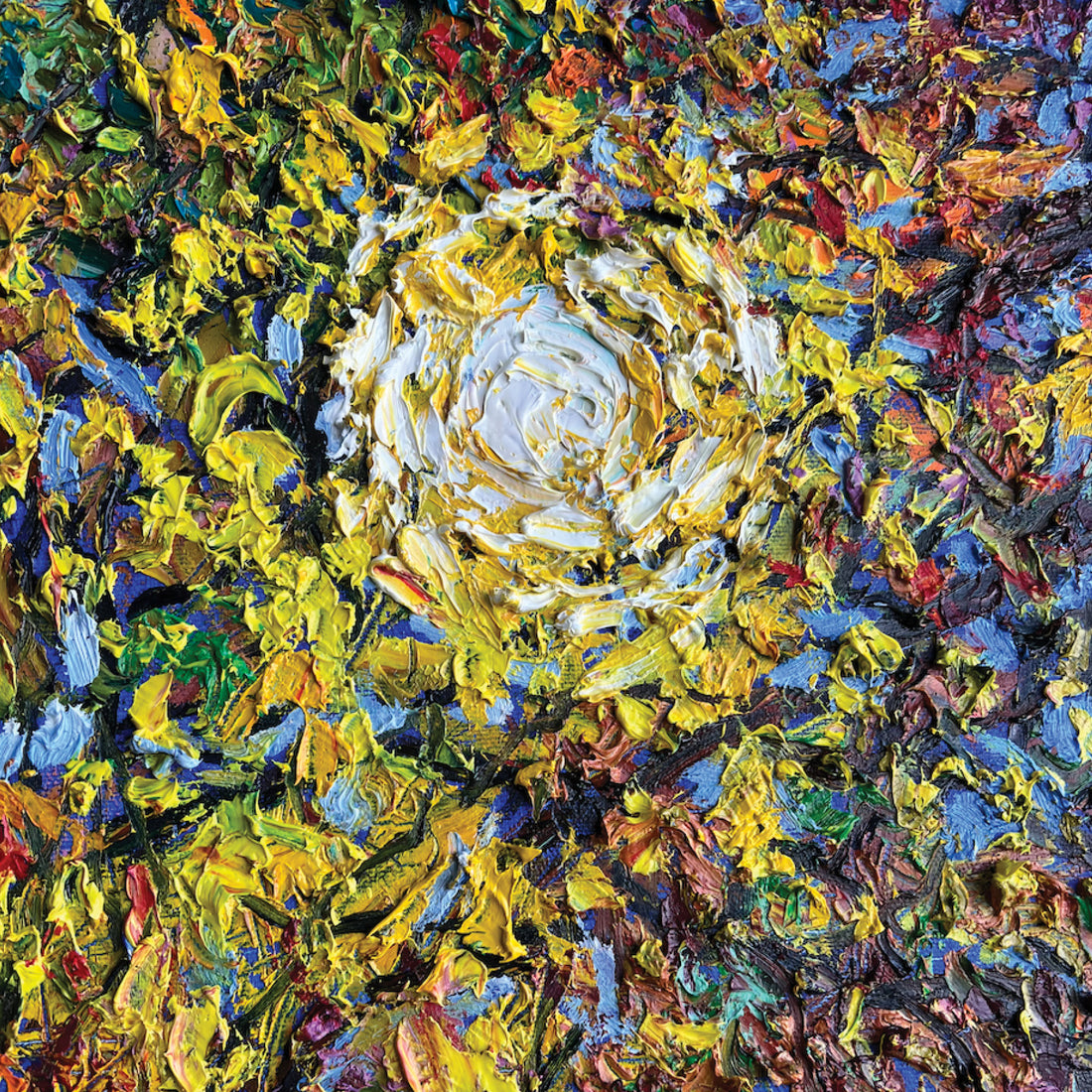 Anastasia Fedorova "Two Worlds - Yellow" abstracted landscape painting Canadian Artist detail 3