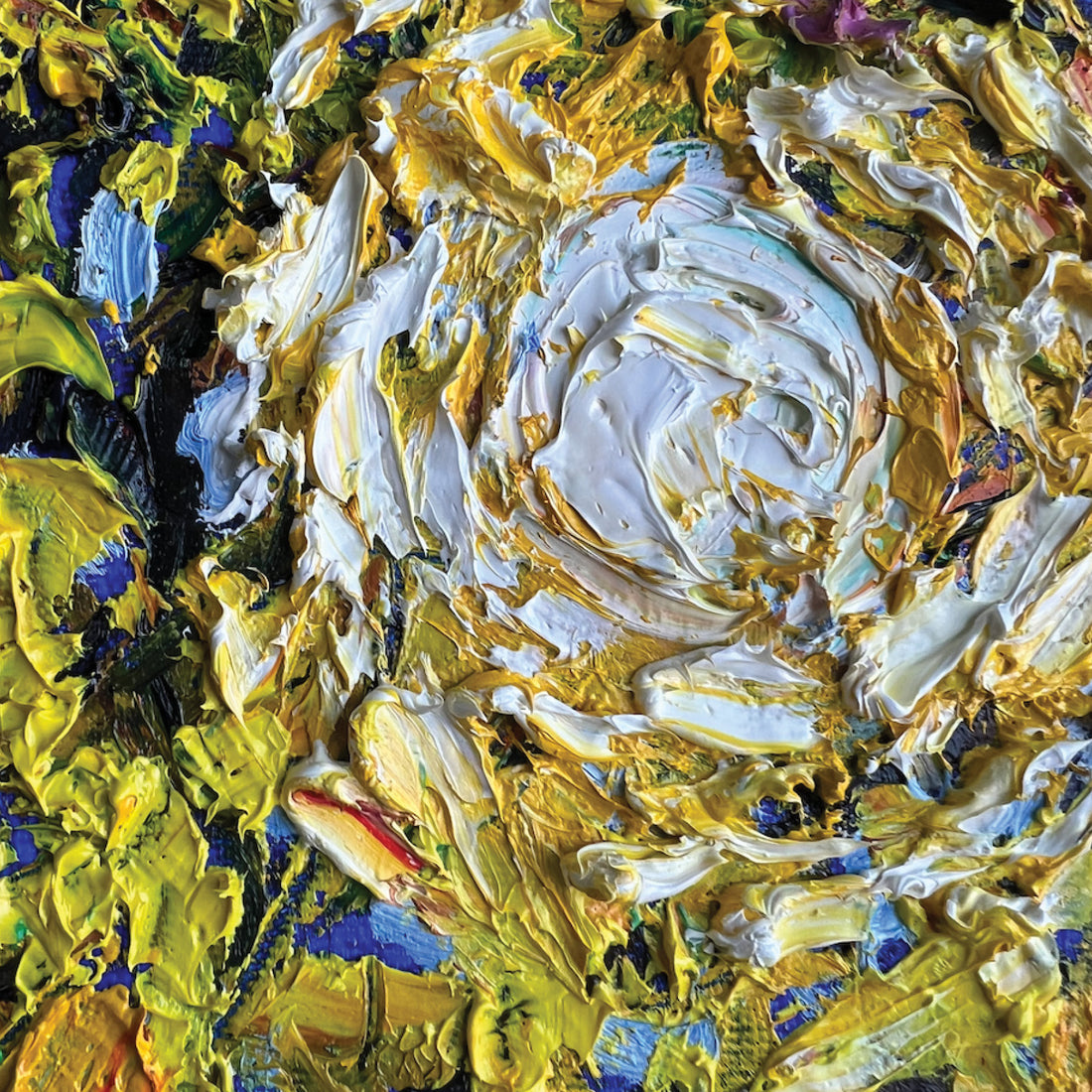 Anastasia Fedorova "Two Worlds - Yellow" abstracted landscape painting Canadian Artist detail 2