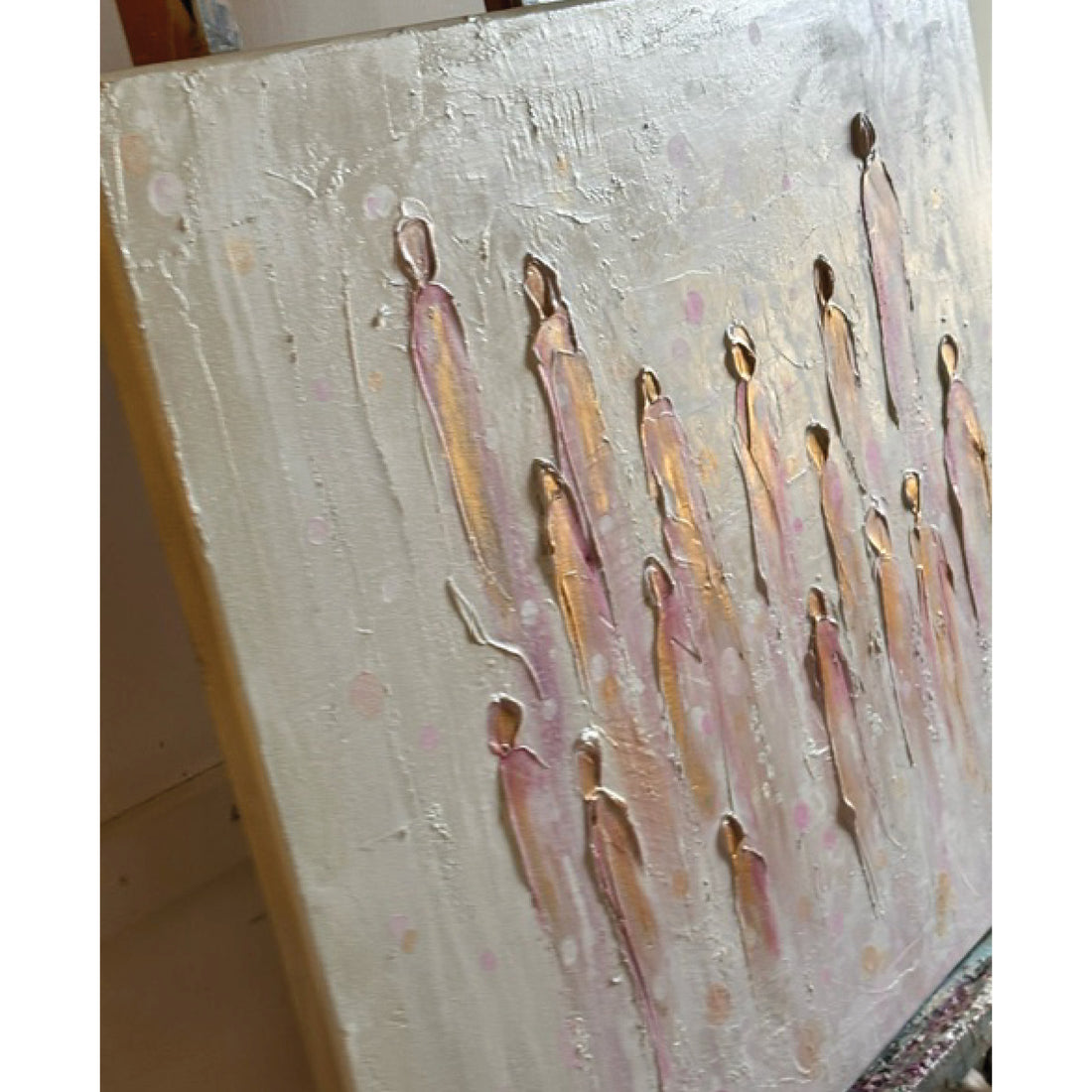 Lori Burke "Angels and Orbs" abstract figurative painting Canadian artist