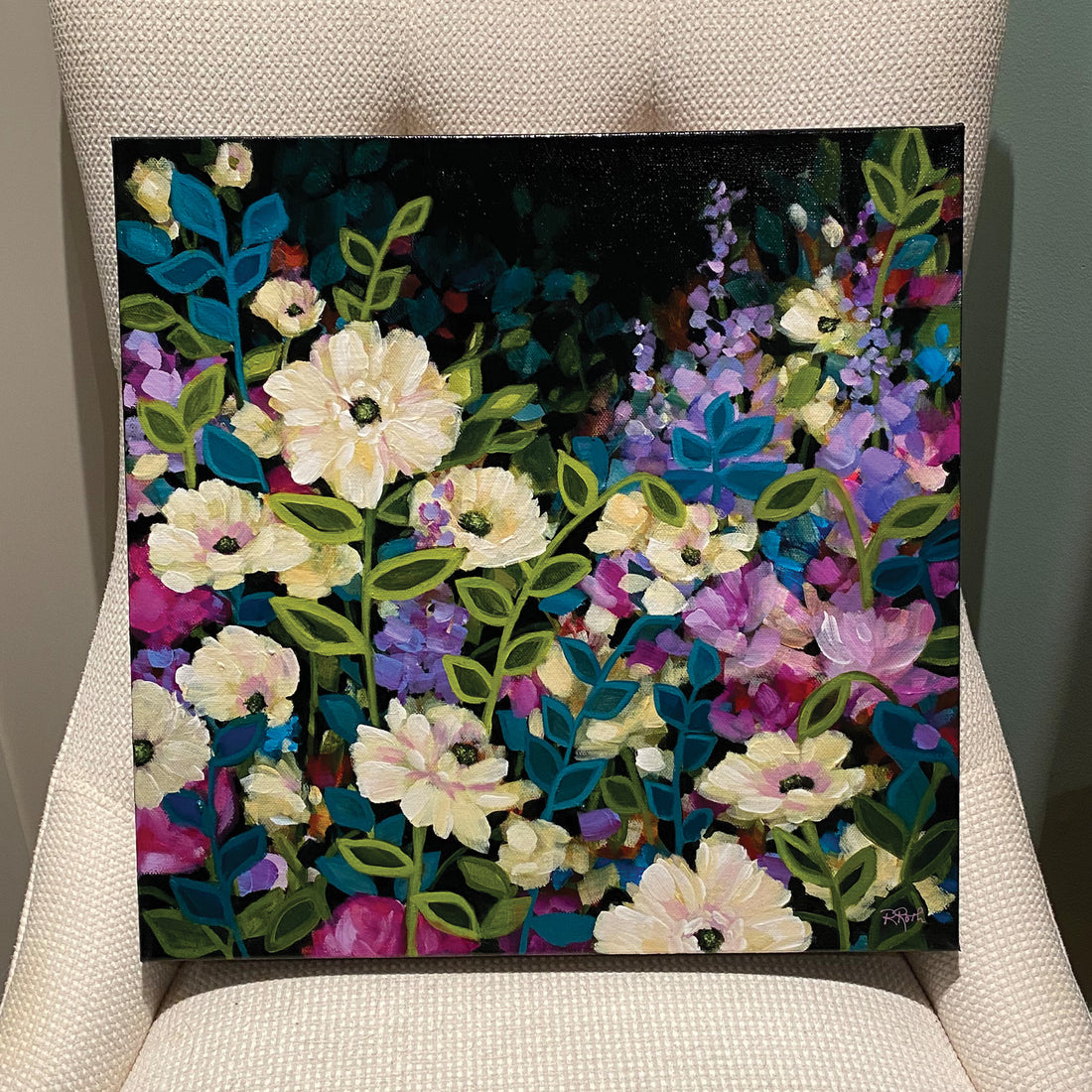 Raquel Roth "To The Moon And Back" floral painting Canadian Artist