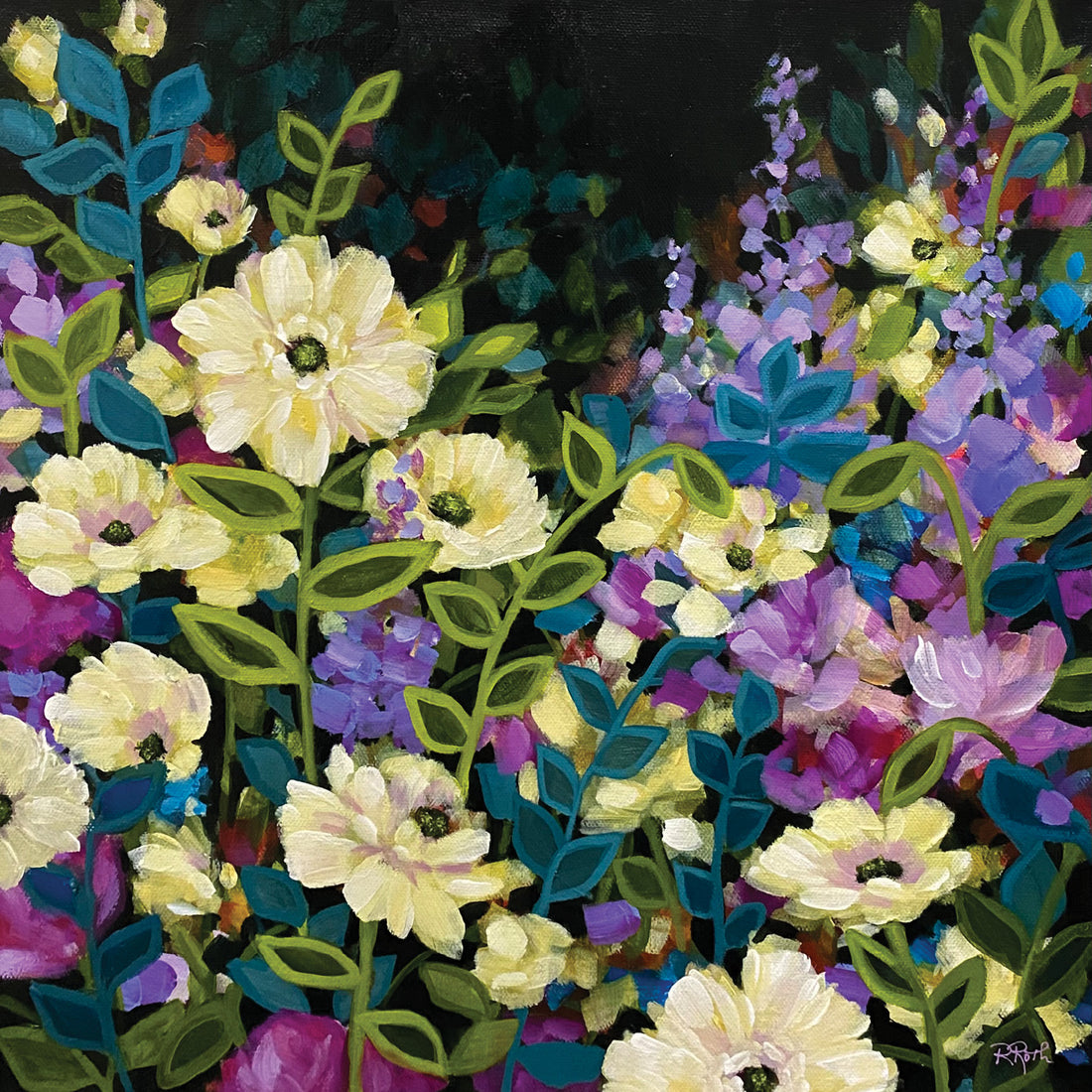 Raquel Roth "To The Moon And Back" floral painting Canadian Artist