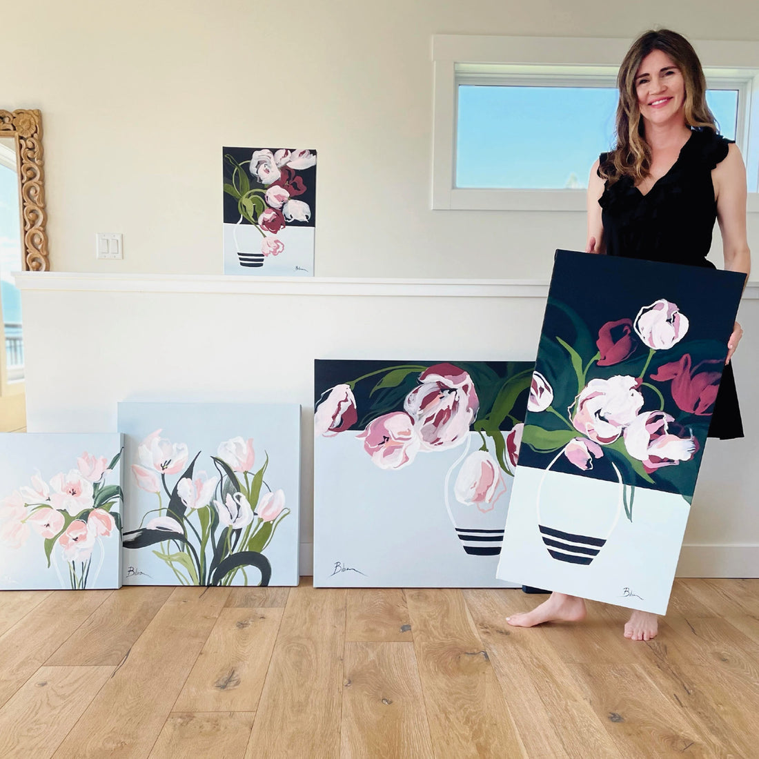 Bibiana Hooper "Solari 1" floral abstract painting Canadian artist Kefi Art Gallery