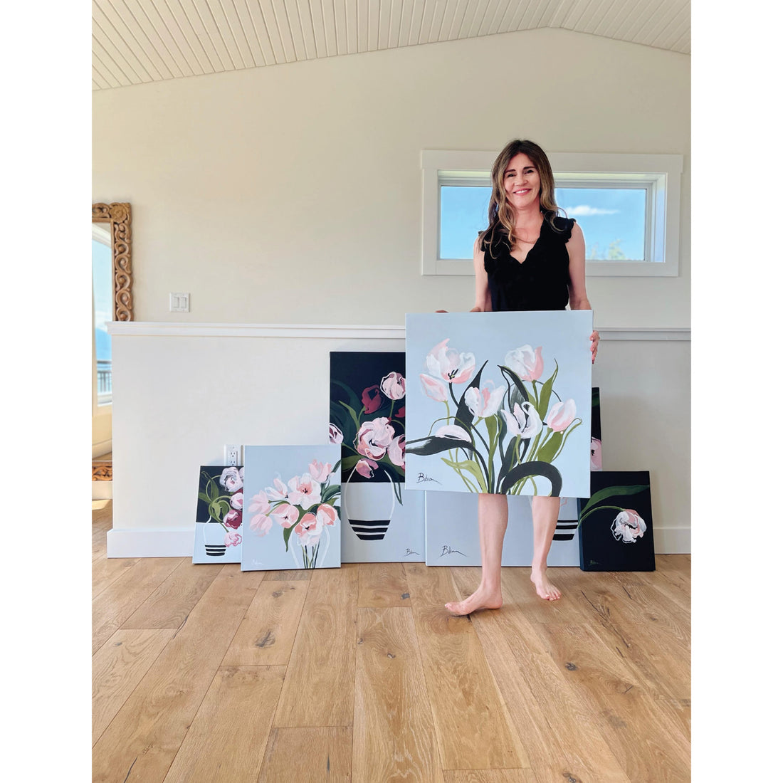 Bibiana Hooper "Solari 4" floral abstract painting Canadian artist Kefi Art Gallery