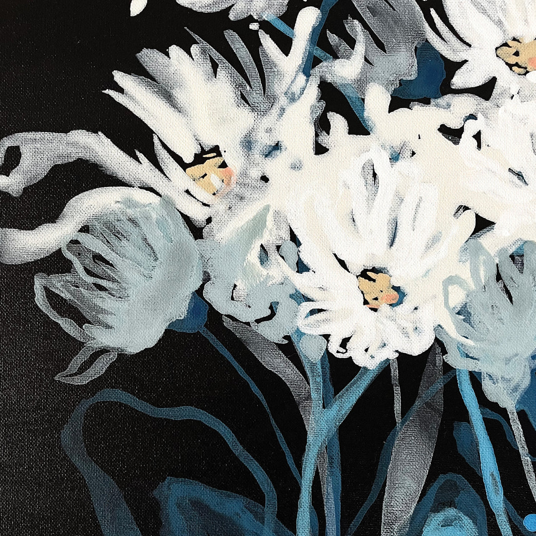 Bibiana "Daisies Wisdom"floral abstract painting Canadian artist Kefi Art Gallery