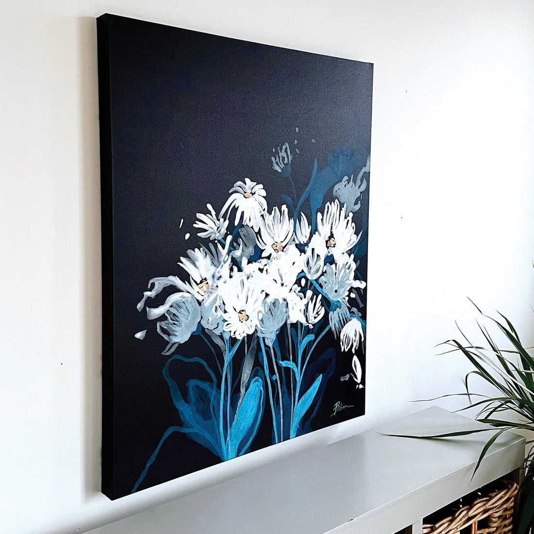 Bibiana "Daisies Wisdom"floral abstract painting Canadian artist Kefi Art Gallery