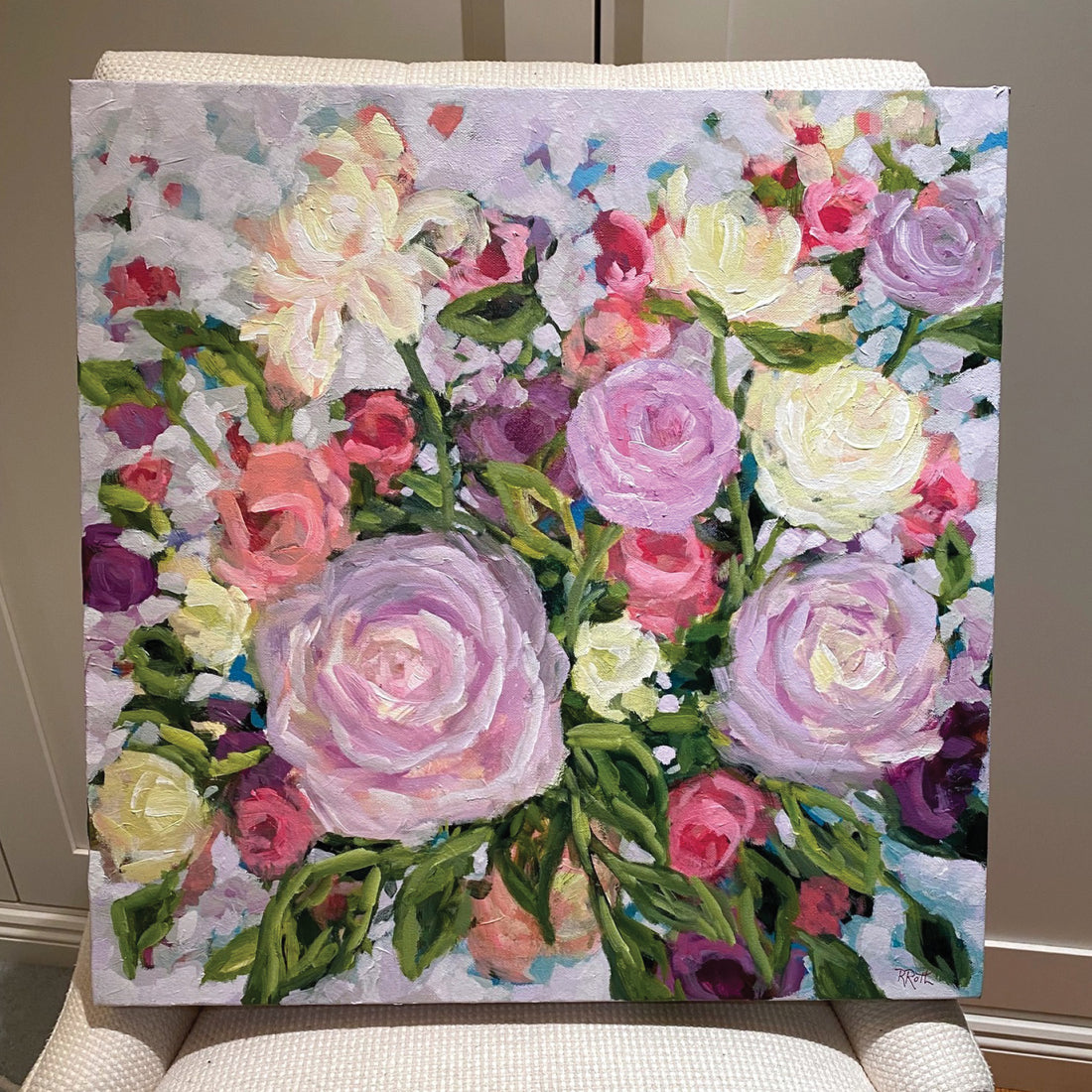 Raquel Roth "Here Comes Spring" abstract floral painting Canadian artist Kefi Art Gallery