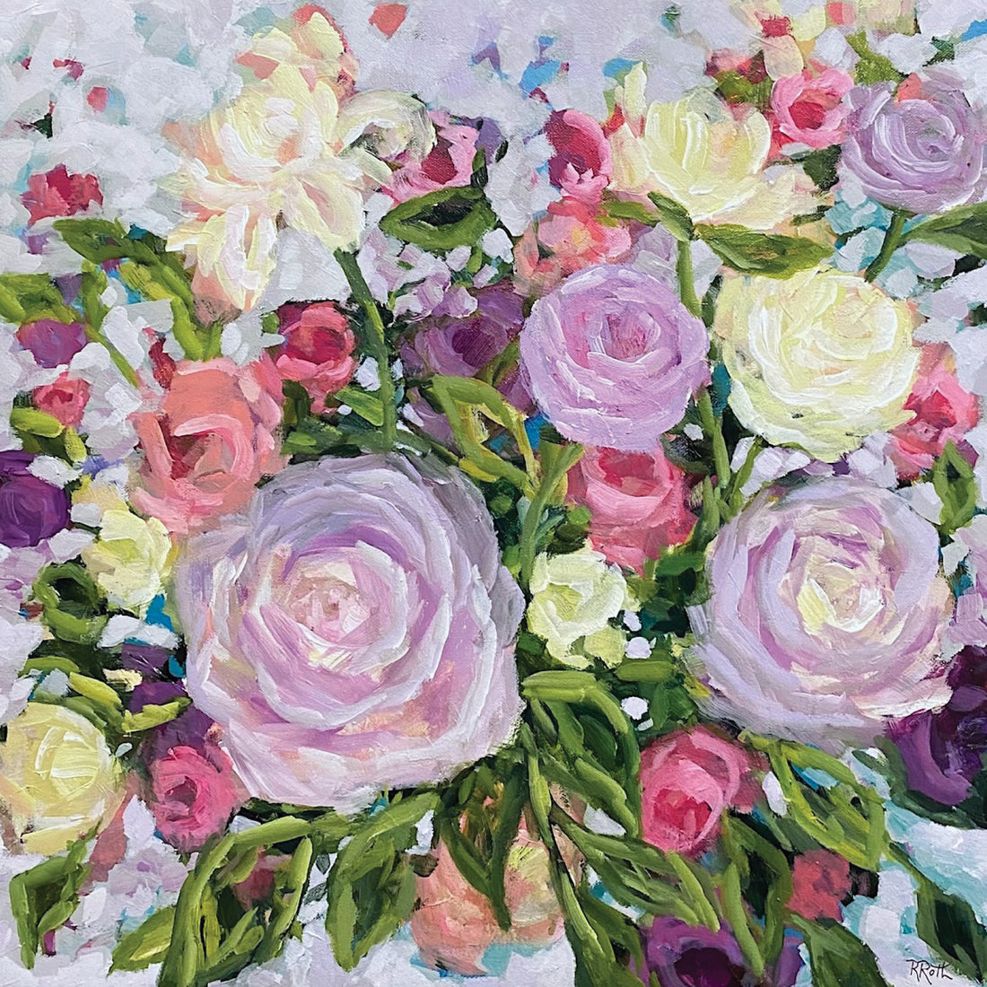 Raquel Roth "Here Comes Spring" abstract floral painting Canadian artist Kefi Art Gallery