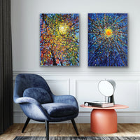 Anastasia Fedorova "Two Worlds - Blue" abstracted landscape painting Canadian Artist interior