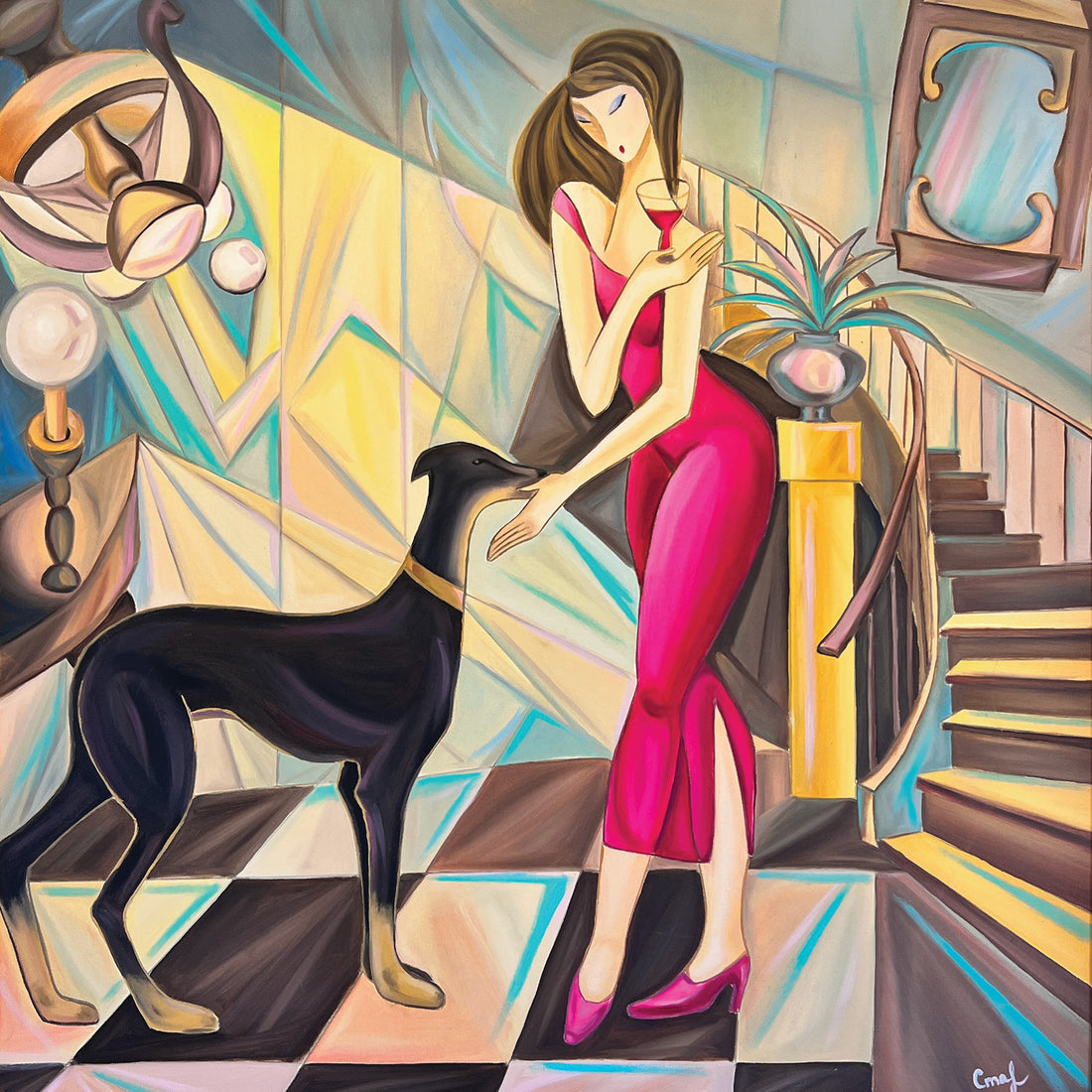 Woman and A Dog, 36" x 36"