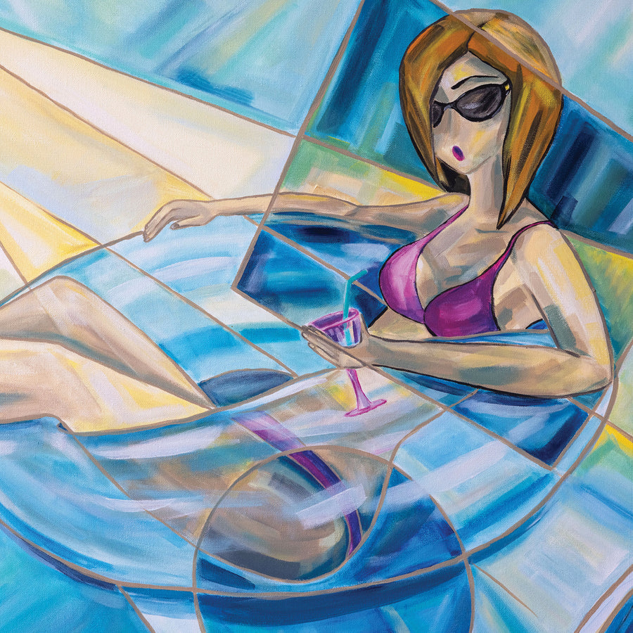 Galina Stalnaya "Woman In A Pool Ring" figurative painting Canadian artist