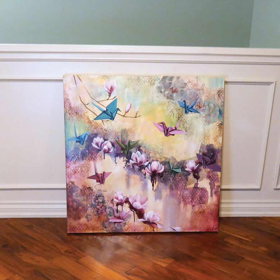 Cranes in Bloom, 36" x 36"