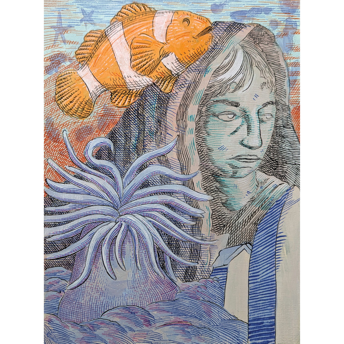 Friends and Fish, 12" x 9"