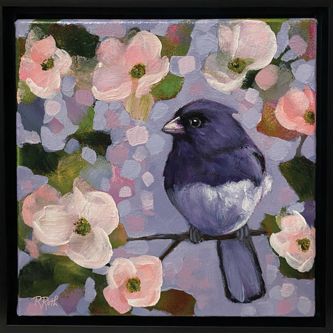 Raquel Roth "Melody" floral bird painting Canadian Artist