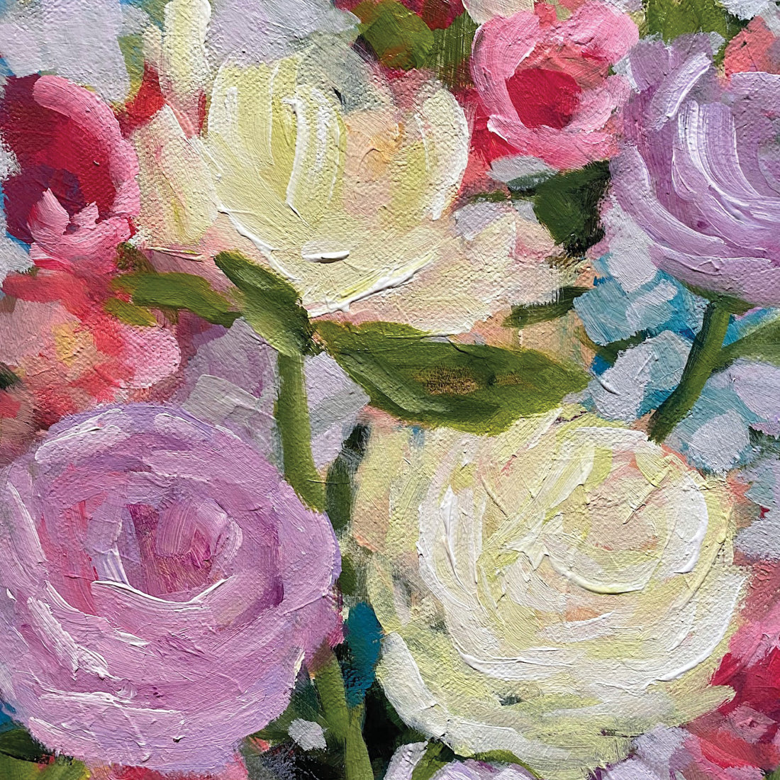 Raquel Roth "Here Comes Spring" abstract floral painting Canadian artist Kefi Art Gallery