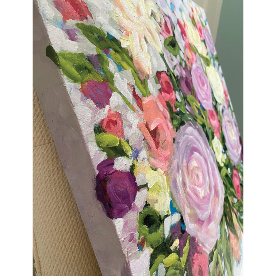 Raquel Roth "Here Comes Spring" abstract floral painting Canadian artist Kefi Art Gallery