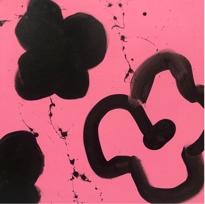 Mahyar Amiri Pink Mini Black Flower abstract pop art